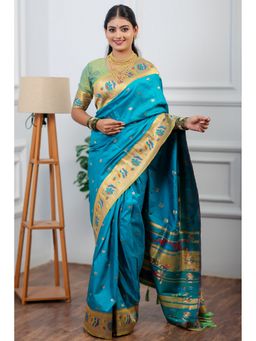SGF11 - Blue Women's Kanjivaram Paithani Pure Soft Silk Saree with Unstitched Blouse