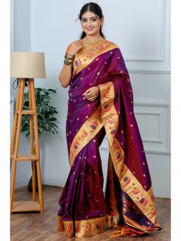 SGF11 - Women's Purple Kanjivaram Paithani Pure Soft Silk Saree with Unstitched Blouse