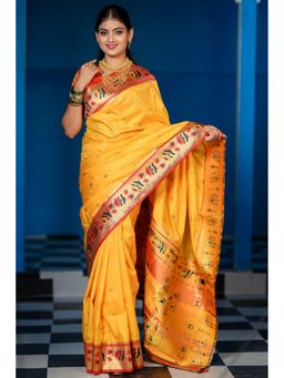 SGF11 - Yellow Women's Kanjivaram Paithani Pure Soft Silk Saree with Unstitched Blouse
