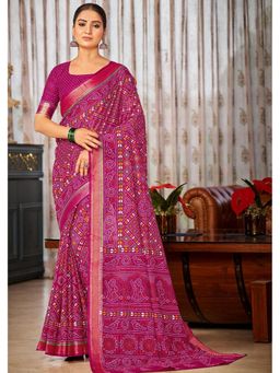 Anjaneya Sarees - Pink Designer Cotton Silk Printed Saree with Unstitched Blouse