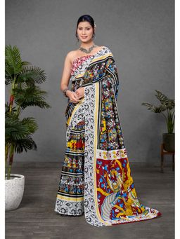 Anjaneya Sarees - Black Designer Cotton Silk Printed Saree with Unstitched Blouse