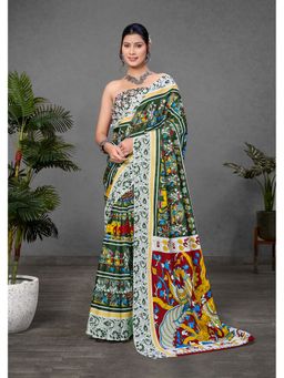 Anjaneya Sarees - Green Designer Cotton Silk Printed Saree with Unstitched Blouse