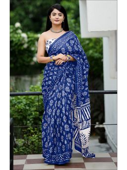 Anjaneya Sarees - Blue Designer Cotton Silk Printed Saree with Unstitched Blouse