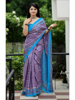 Anjaneya Sarees - Blue Designer Cotton Silk Printed Saree with Unstitched Blouse