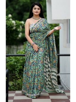 Anjaneya Sarees - Green Designer Cotton Silk Printed Saree with Unstitched Blouse