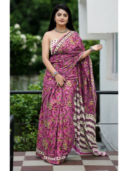 Anjaneya Sarees - Pink Designer Cotton Silk Printed Saree with Unstitched Blouse