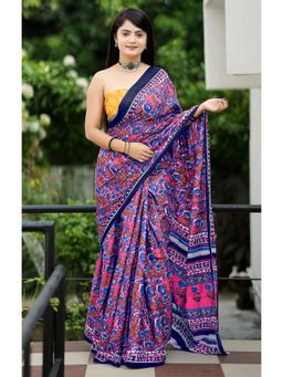 Anjaneya Sarees - Purple Designer Cotton Silk Printed Saree with Unstitched Blouse