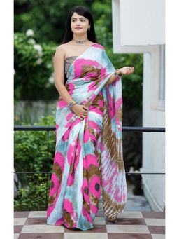 Anjaneya Sarees - Pink Designer Cotton Silk Printed Saree with Unstitched Blouse
