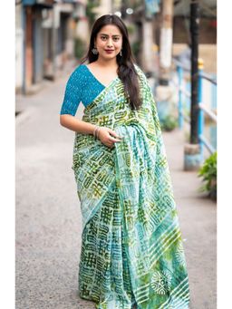 Anjaneya Sarees - Green Designer Cotton Silk Printed Saree with Unstitched Blouse