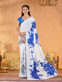Garden VARELI - Women's Blue Georgette Floral Printed Saree with Unstitched Blouse