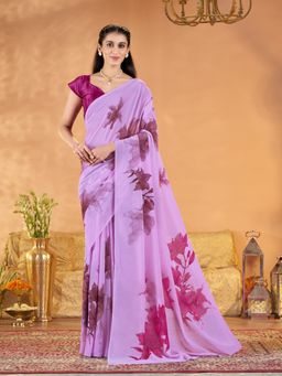 Garden VARELI - Women's Lavender Georgette Floral Printed Saree with Unstitched Blouse
