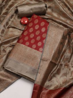 MEENA BAZAAR - Woven Chanderi Maroon Unstitched Kurta with Unstitched Pant and Dupatta