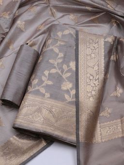 MEENA BAZAAR - Woven Chanderi Taupe Unstitched Kurta with Unstitched Pant and Dupatta