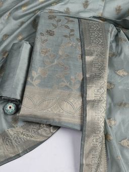 MEENA BAZAAR - Women Woven Chanderi Green Unstitched Kurta with Unstitched Pant and Dupatta