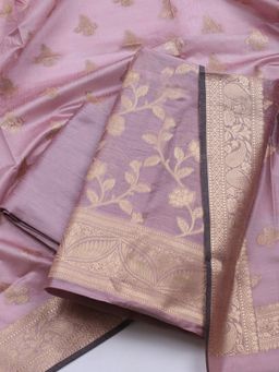 MEENA BAZAAR - Women Woven Chanderi Lavender Unstitched Kurta with Unstitched Pant and Dupatta