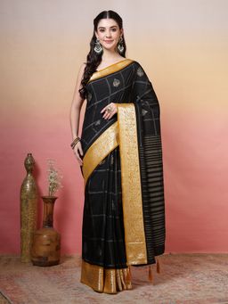 MEENA BAZAAR - Art Silk Black Saree Without Blouse