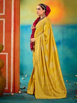 MEENA BAZAAR - Printed Art Silk Yellow Saree Without Blouse