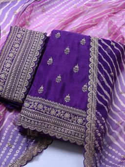 MEENA BAZAAR - Embroidered Art Silk Purple Unstitched Kurta with Unstitched Pant and Dupatta