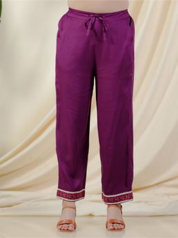 ARAMYA - Women's Purple Viscose Ankle Pant