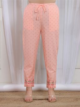 ARAMYA - Women's Peach Soft Cotton Floral Print Pant
