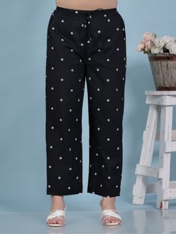 ARAMYA - Women's Black Soft Cotton Geometric Print Pant