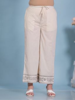 ARAMYA - Women's Cream Soft Cotton Mid Waist Palazzo