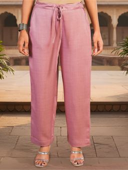ARAMYA - Women's Pink Poly Blend Textured Pant