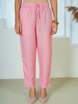 ARAMYA - Women's Solid Light Pink Crepe Pant