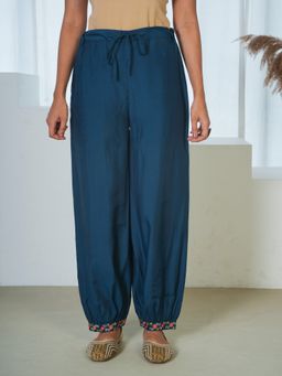 ARAMYA - Women's Teal Roman Silk Solid Salwar