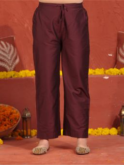 ARAMYA - Women's Maroon Poly Chanderi Solid Pant