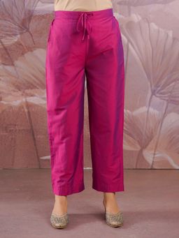 ARAMYA - Women's Pink Roman Silk Solid Pant