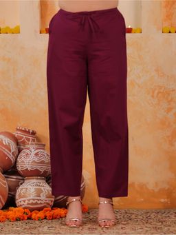 ARAMYA - Women's Maroon Soft Cotton Solid Pant