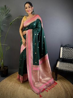 SGF11 - Green Kanjivaram Pure Soft Silk Saree with Unstitched Blouse