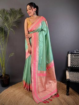 SGF11 - Women's Blue Kanjivaram Pure Soft Silk Saree with Unstitched Blouse