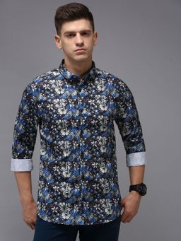 SHOWOFFFF - Men Black Collar Neck Floral Comfort Fit Shirt