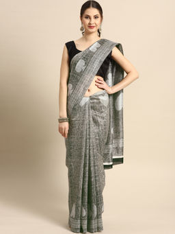 Sareemall - Grey Bhagalpuri Printed Saree With Unstitched Blouse
