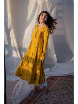 Ajrakh Yoke Detail Kali Dress