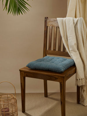 Buy Fabindia Teal Idika Saloni Cotton Chair Pad- (40cm x 40cm x