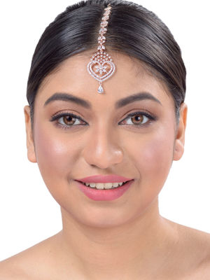 Saraf RS Jewellery Heart-Shaped Diamond Maangtikka Handcrafted & Designer Ad Studded For Women (Onesize)