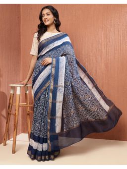 Fabindia - Indigo Cotton Silk Blend Batik Printed Saree