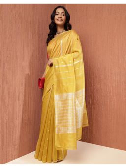 Fabindia - Yellow Cotton Silk Blend Woven Saree