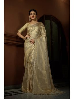 Vardha - Womens Kanchipuram Art Silk Saree with Unstitched Blouse - Off White