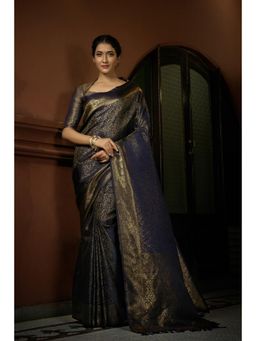 Vardha - Womens Kanchipuram Art Silk Saree with Unstitched Blouse - Blue