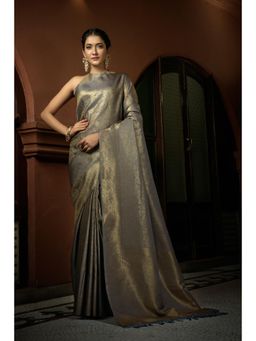 Vardha - Womens Kanchipuram Art Silk Saree with Unstitched Blouse - Grey