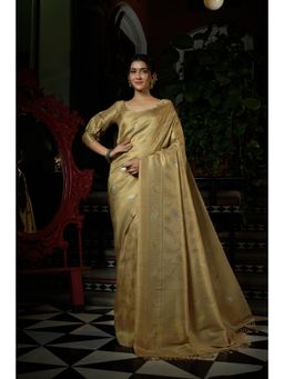 Vardha - Womens Kanchipuram Art Silk Saree with Unstitched Blouse - Beige