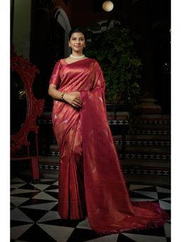 Vardha - Womens Kanchipuram Art Silk Saree with Unstitched Blouse - Pink