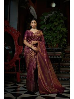 Vardha - Womens Kanchipuram Art Silk Saree with Unstitched Blouse - Purple