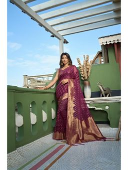 Vardha - Womens Organza Art Silk Saree with Unstitched Blouse - Purple