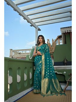 Vardha - Womens Organza Art Silk Saree with Unstitched Blouse - Turquoise