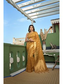 Vardha - Womens Organza Art Silk Saree with Unstitched Blouse - Yellow